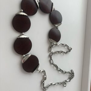 Etnico-chic beautiful vintage  necklace in silver tone  and Real wood